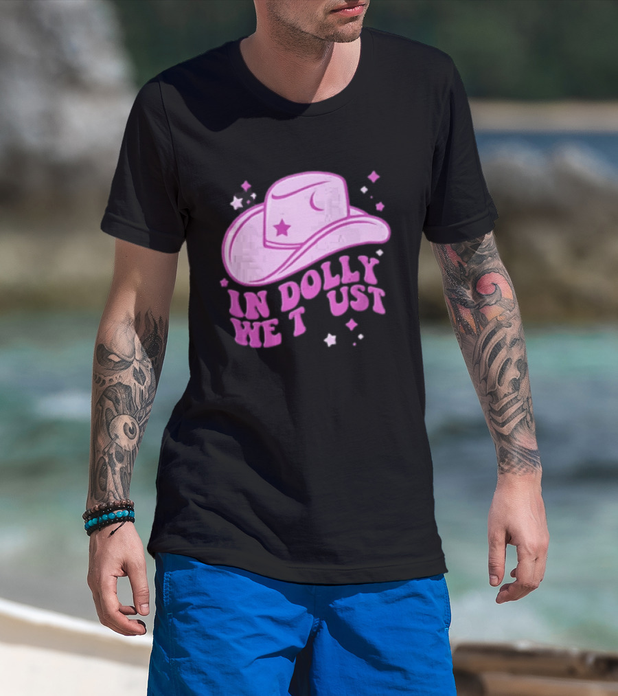 Dolly In Dolly We Trust Pink Cowboy Hat Star Moon T-Shirt
