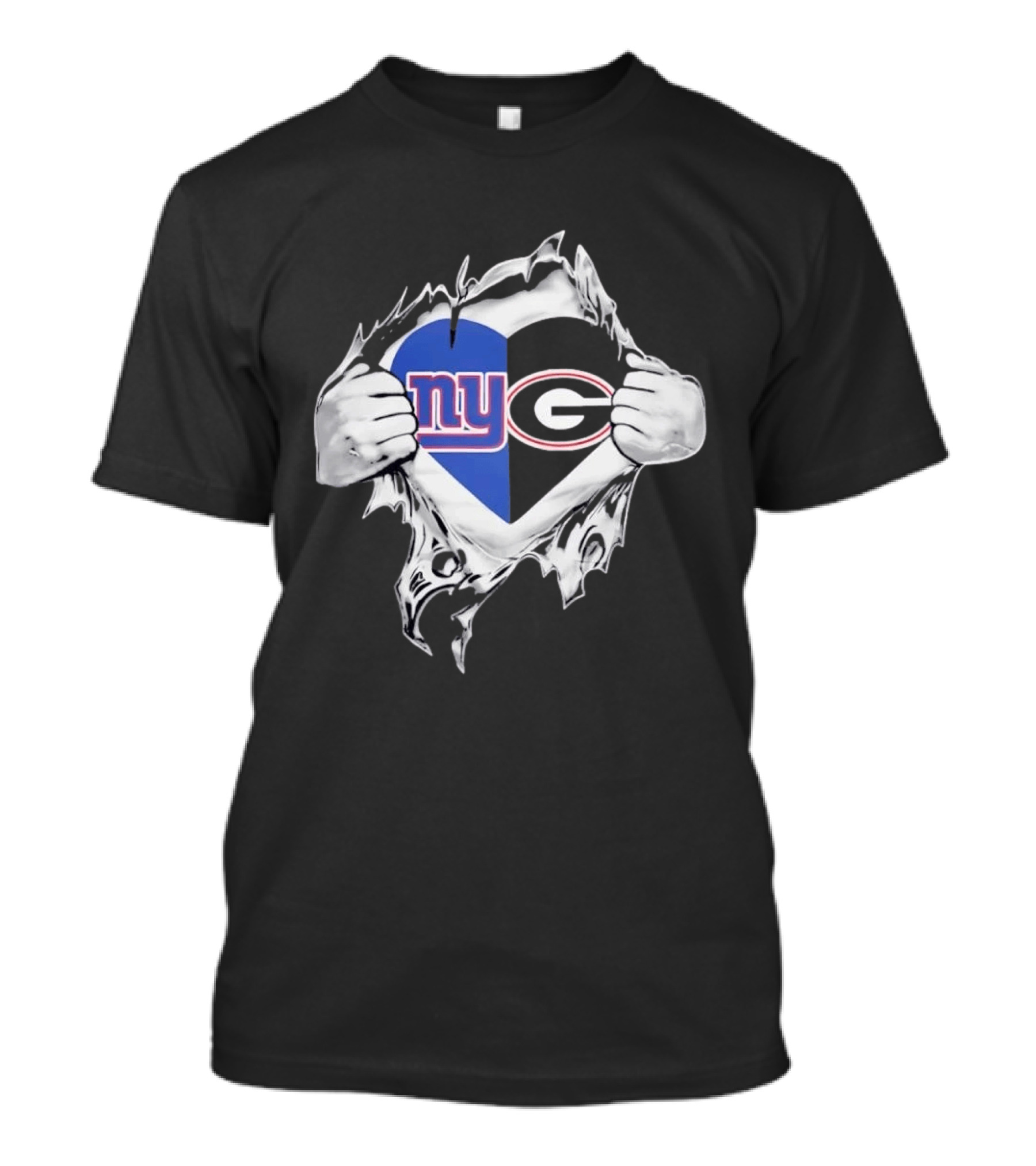 New York Giants NY And Georgia Bulldogs G Heart Rip T-Shirt