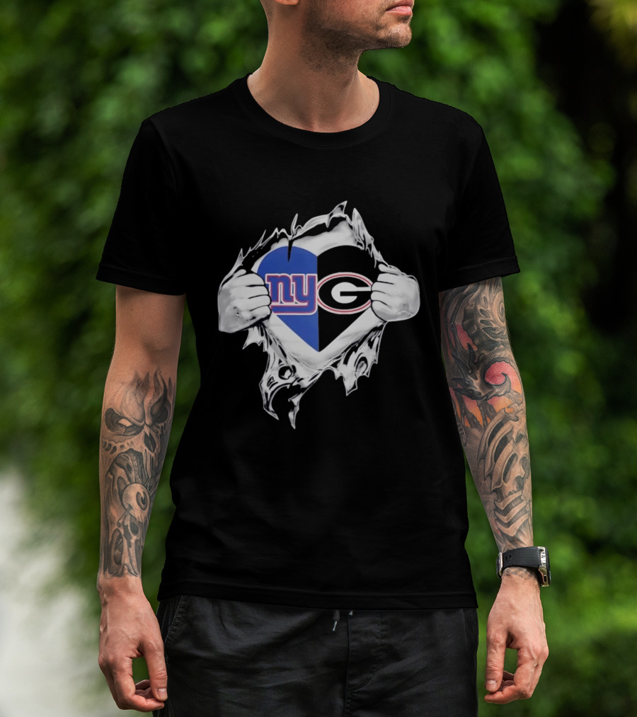New York Giants NY And Georgia Bulldogs G Heart Rip T-Shirt
