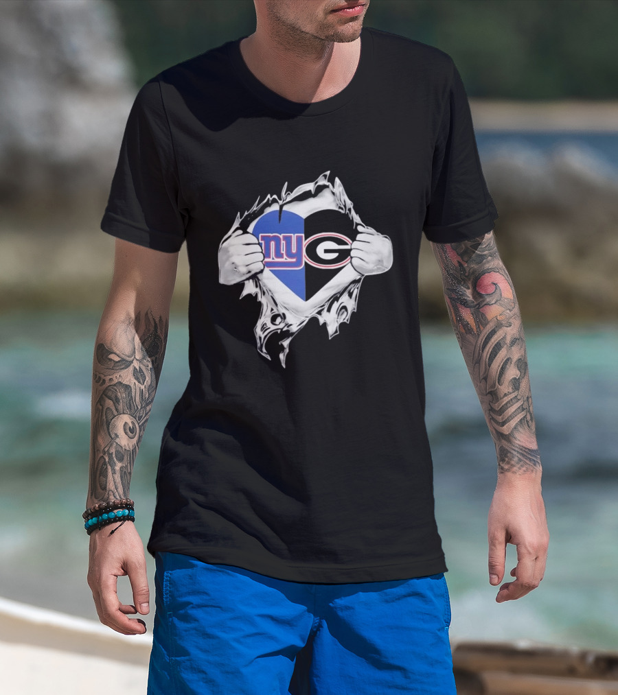 New York Giants NY And Georgia Bulldogs G Heart Rip T-Shirt