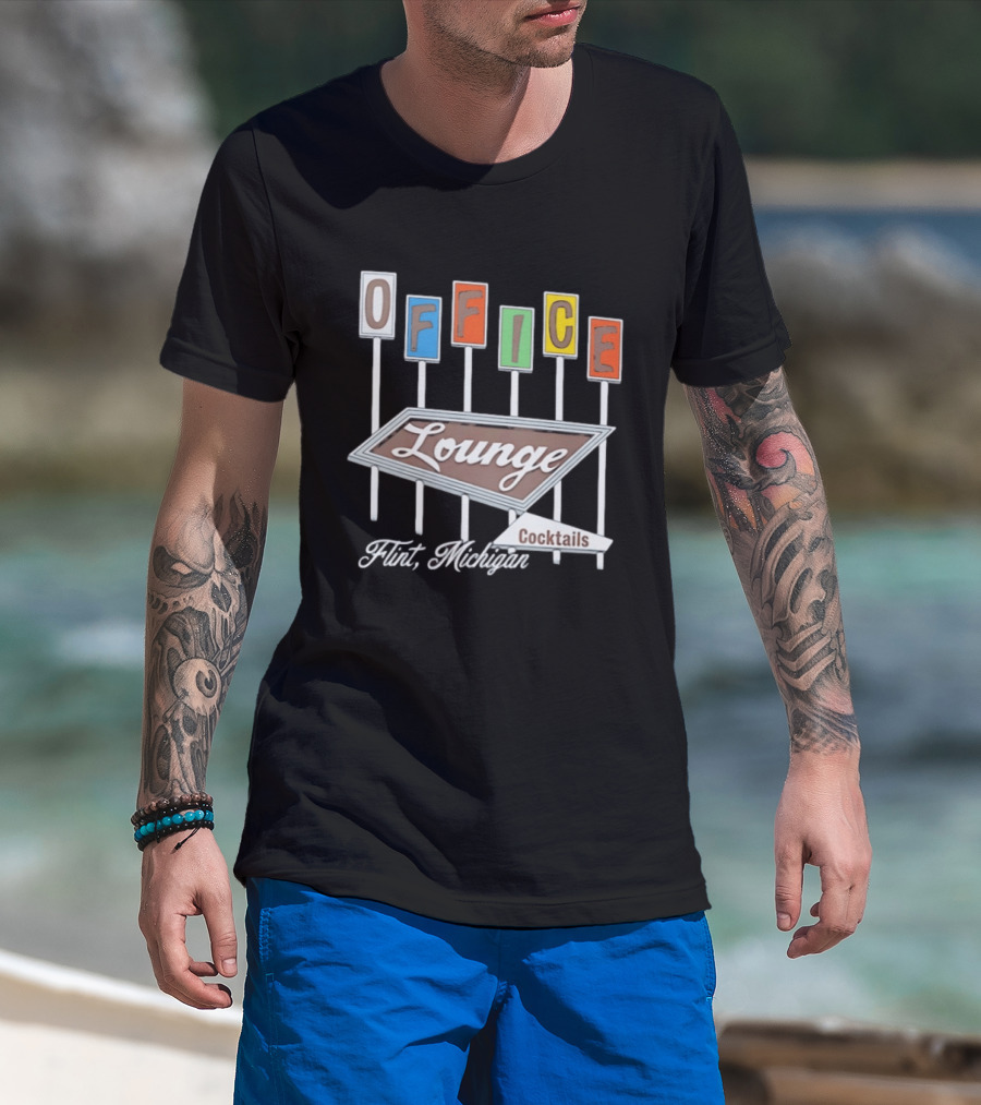 Office Lounge Flint Michigan Cocktails Retro Sign T-Shirt
