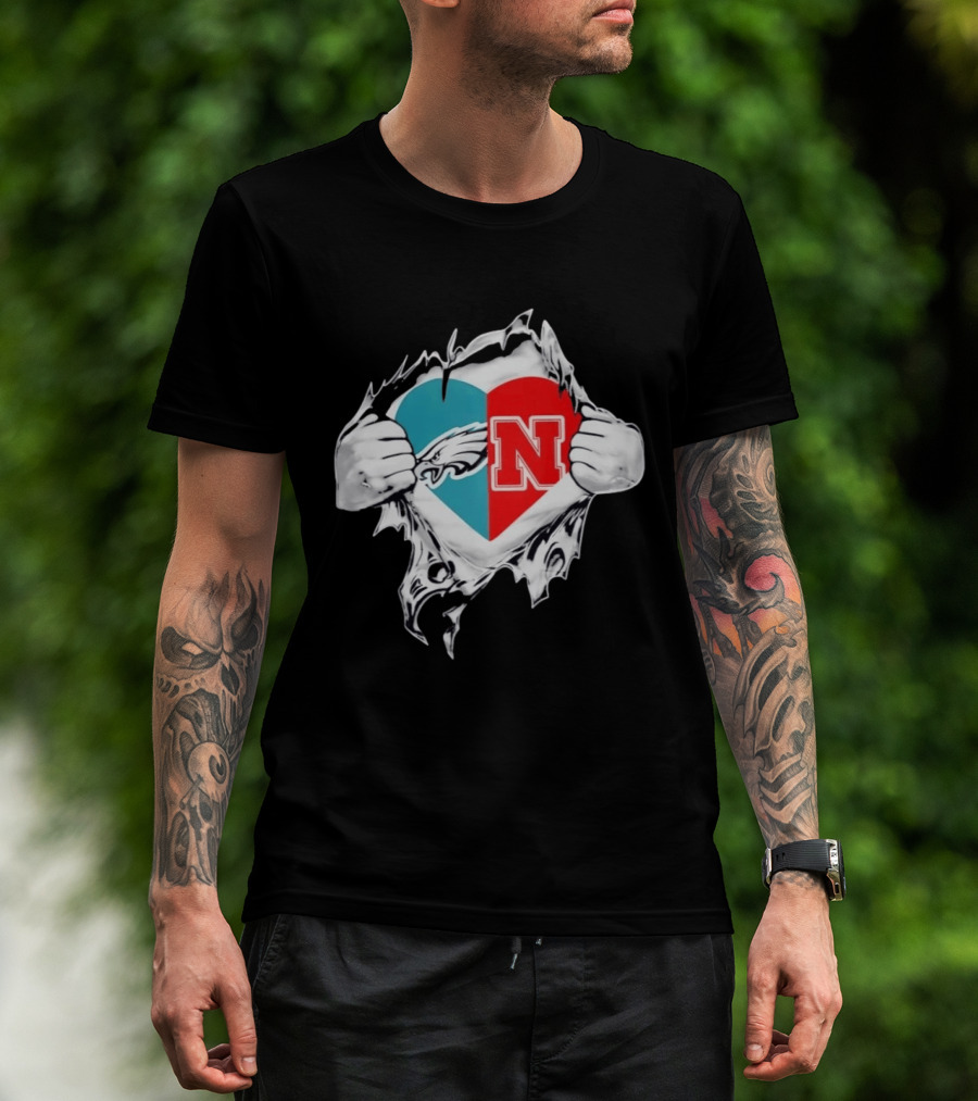 Philadelphia Eagles And Nebraska Cornhuskers Heart Fusion T-Shirt