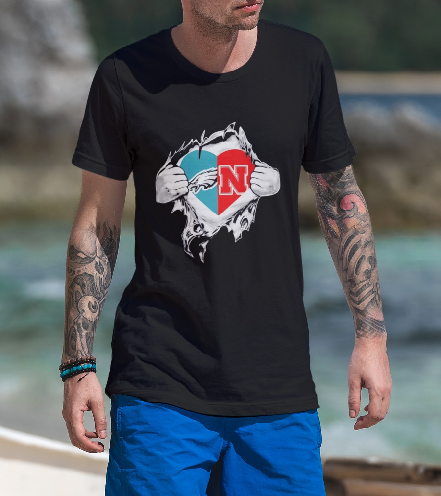 Philadelphia Eagles And Nebraska Cornhuskers Heart Fusion T-Shirt