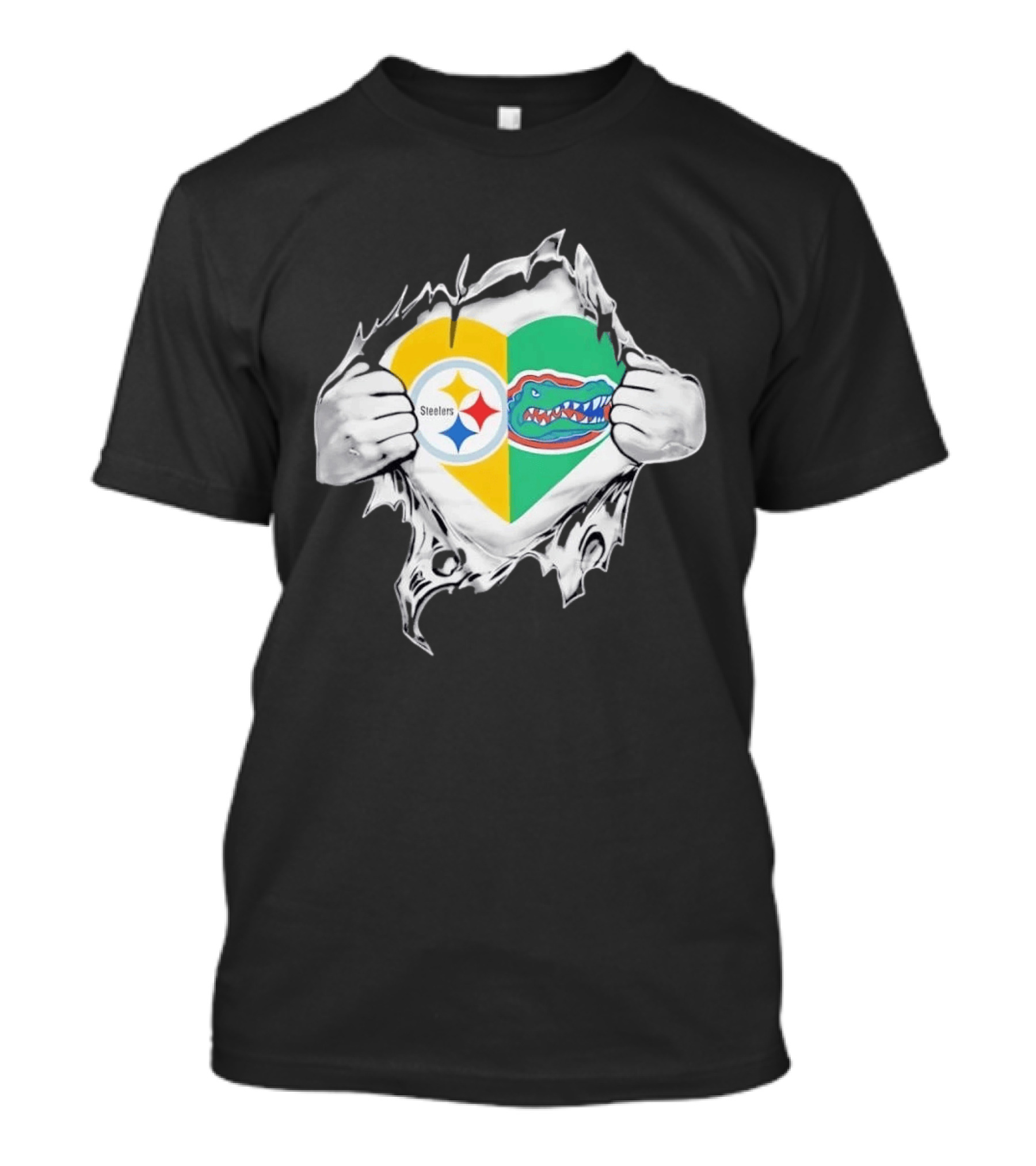 Pittsburgh Steelers Florida Gators Heart Tear Graphic Football Sports Fan T-Shirt