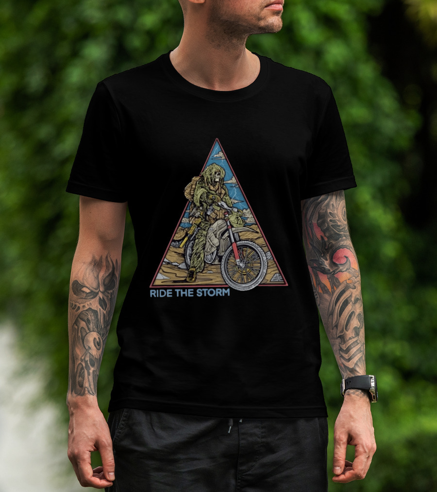 Ride The Storm Skeleton Biker Triangle Desert Adventure T-Shirt