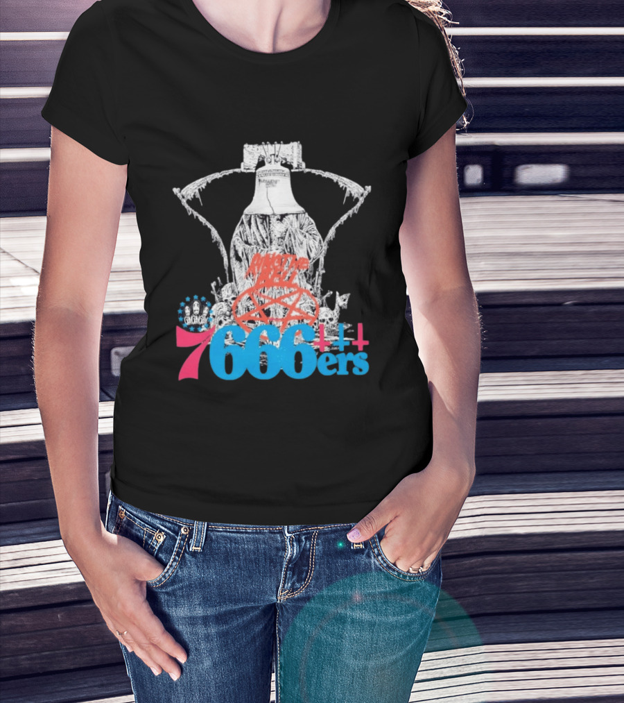 Philadelphia 7666ers Ring The Bell Basketball Horror Liberty Sketch T-Shirt