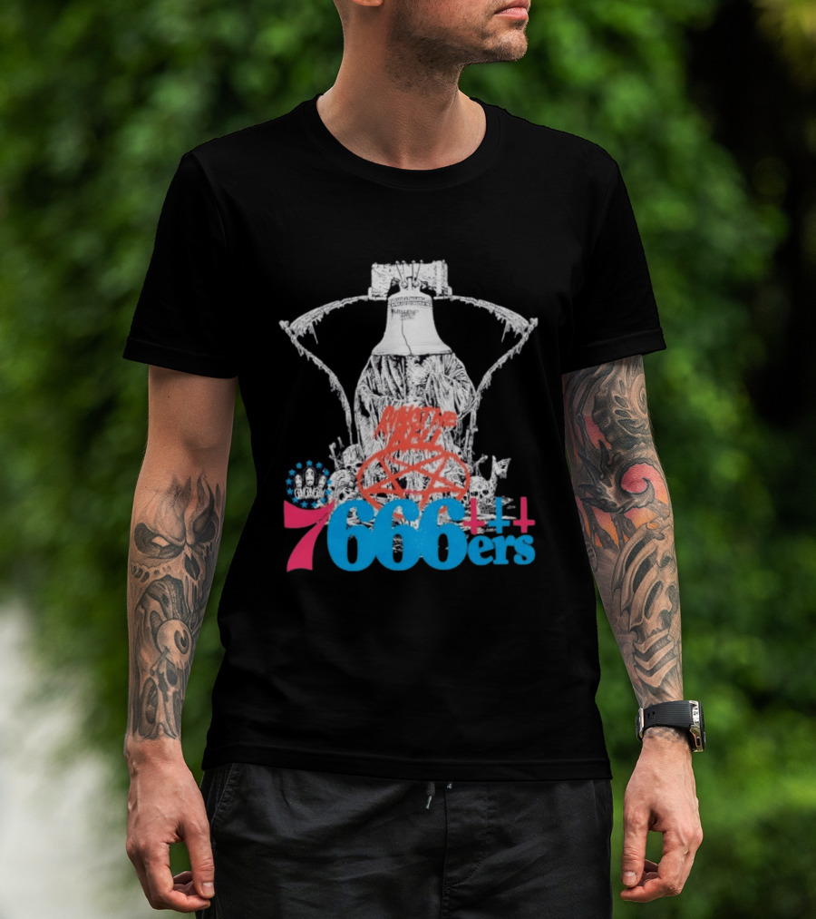 Philadelphia 7666ers Ring The Bell Basketball Horror Liberty Sketch T-Shirt