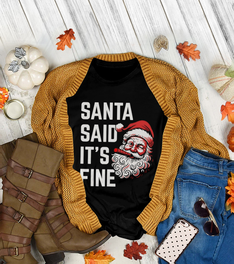 Santa Said It's Fine Christmas Vintage Santa Face T-Shirt