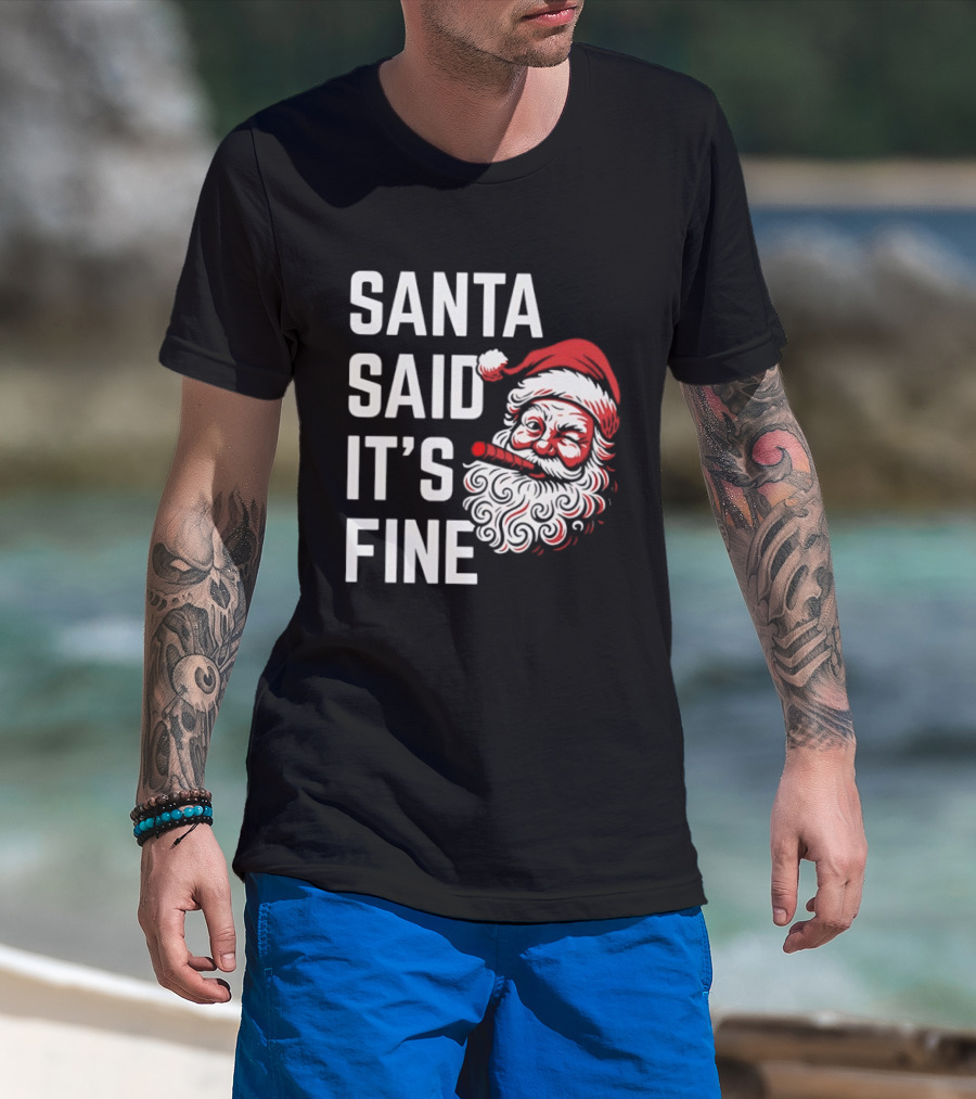 Santa Said It's Fine Christmas Vintage Santa Face T-Shirt