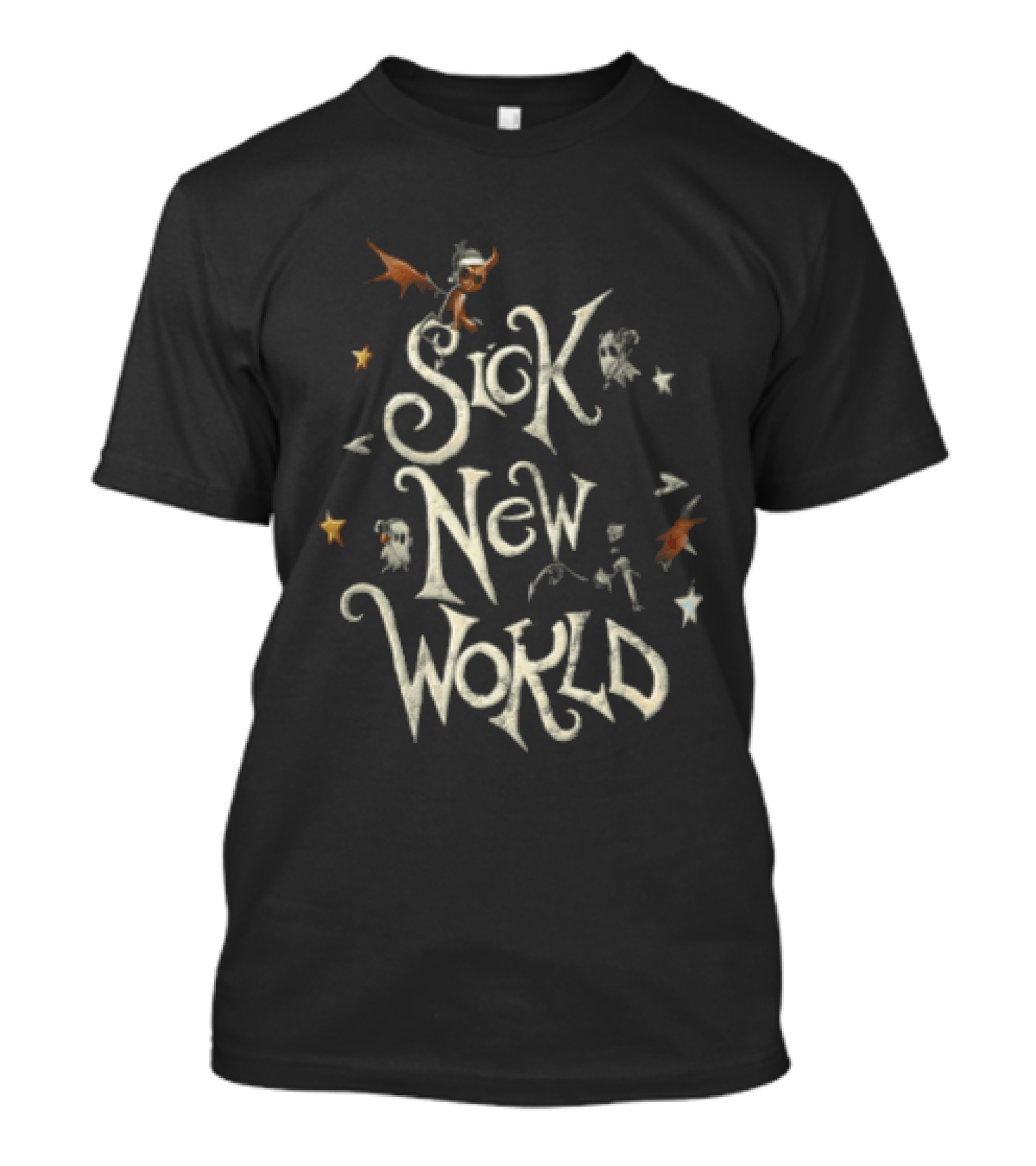 Sick New World Halloween Bat And Star Motif T-Shirt