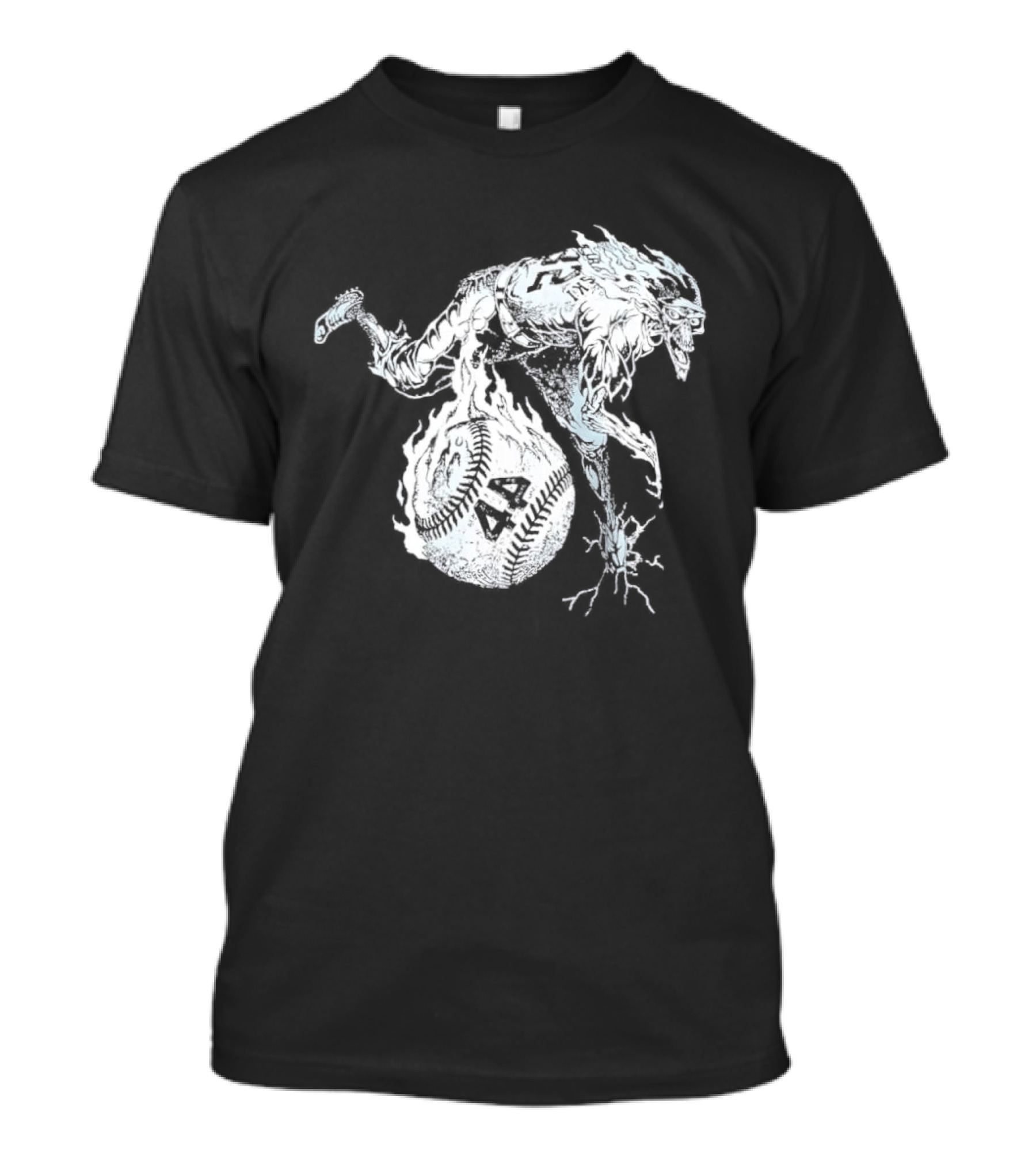 Ski No 44 Flaming Skeleton Baseball Player T-Shirt