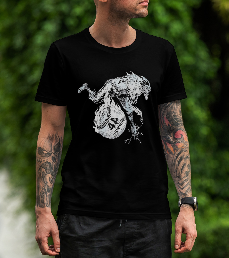 Ski No 44 Flaming Skeleton Baseball Player T-Shirt