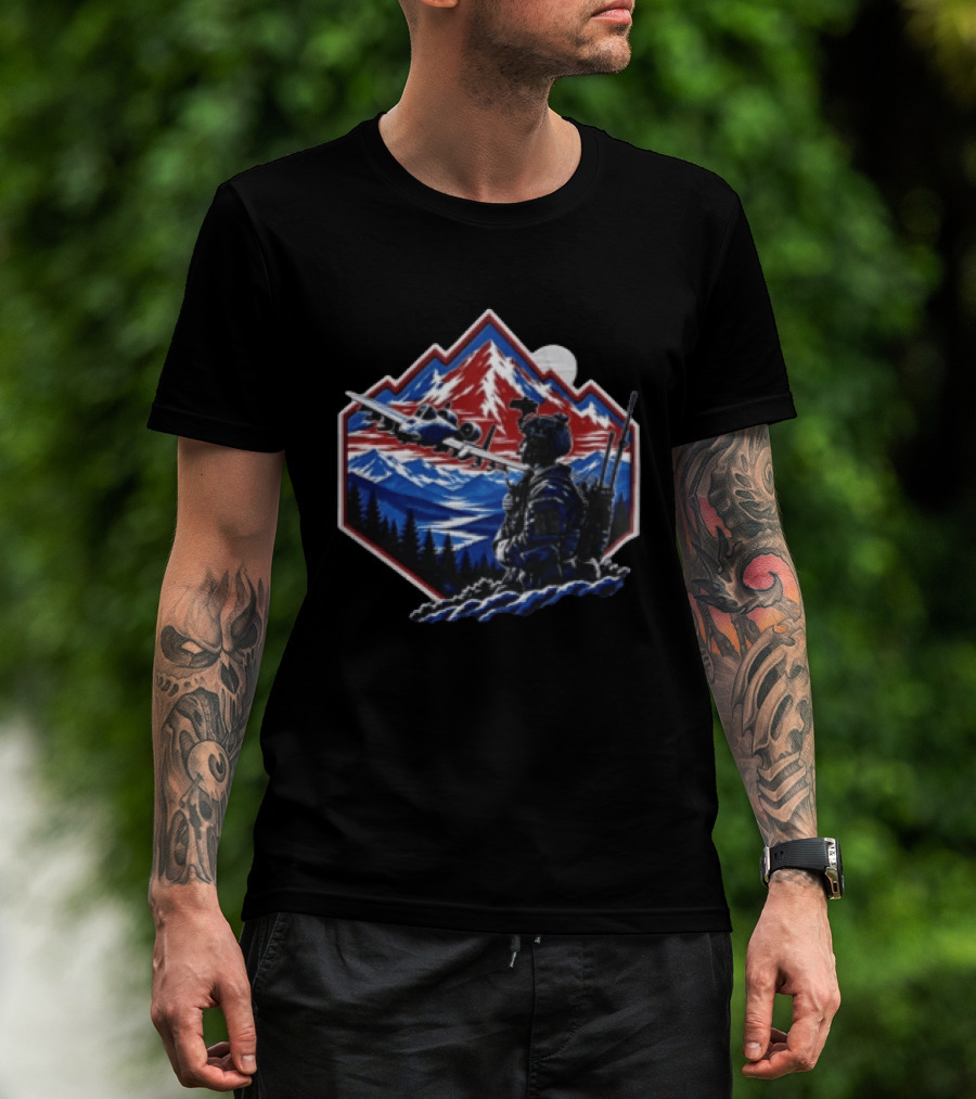 Soldier Ing A10 Warthog Fly Over Mountain Landscape T-Shirt