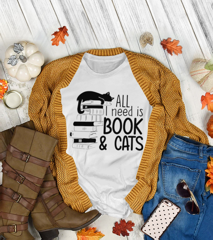 All I Need Is Book And Cats Stack T-Shirt