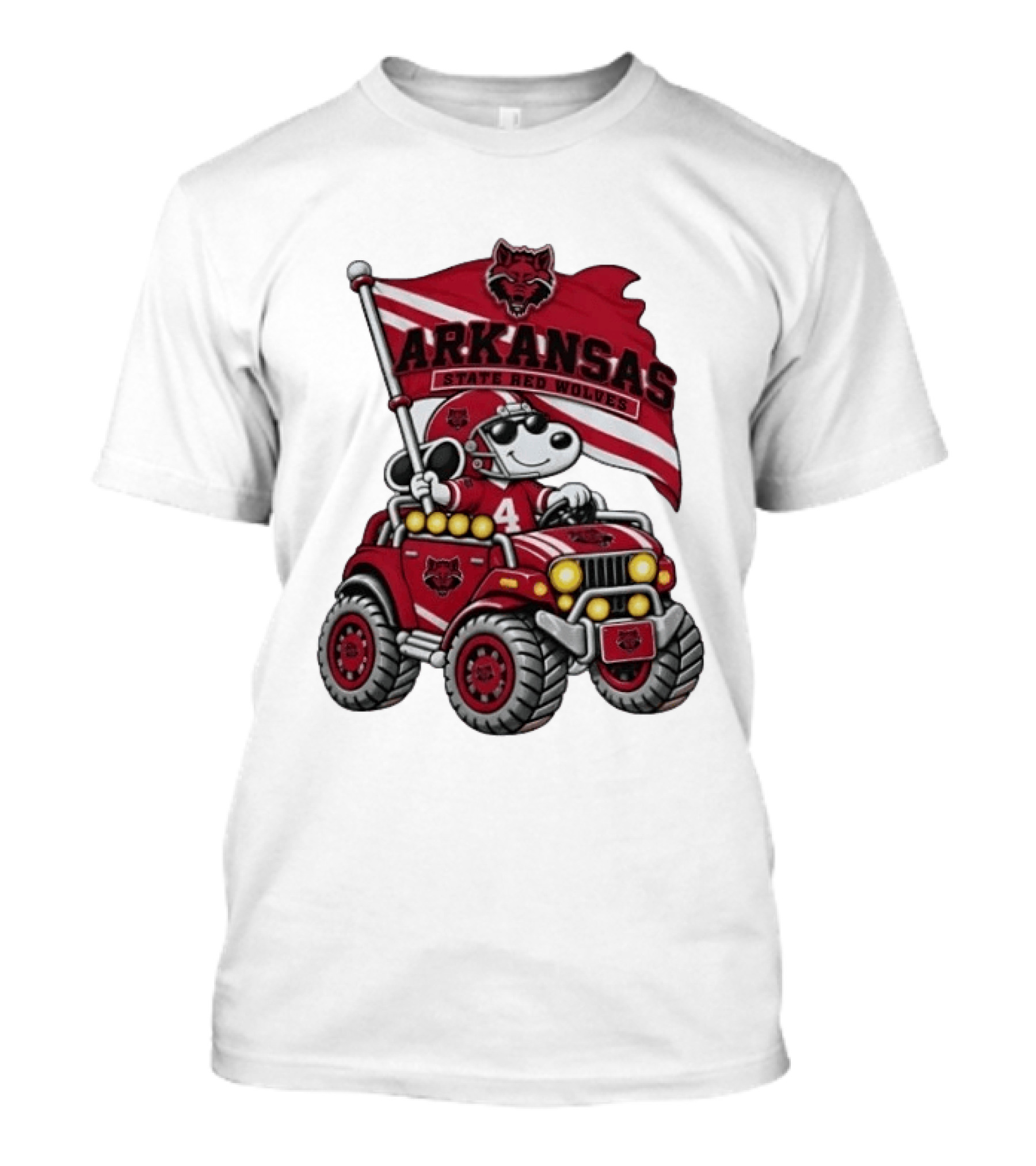 Arkansas State Red Wolves Snoopy Football Offroad Jeep Adventure T-Shirt