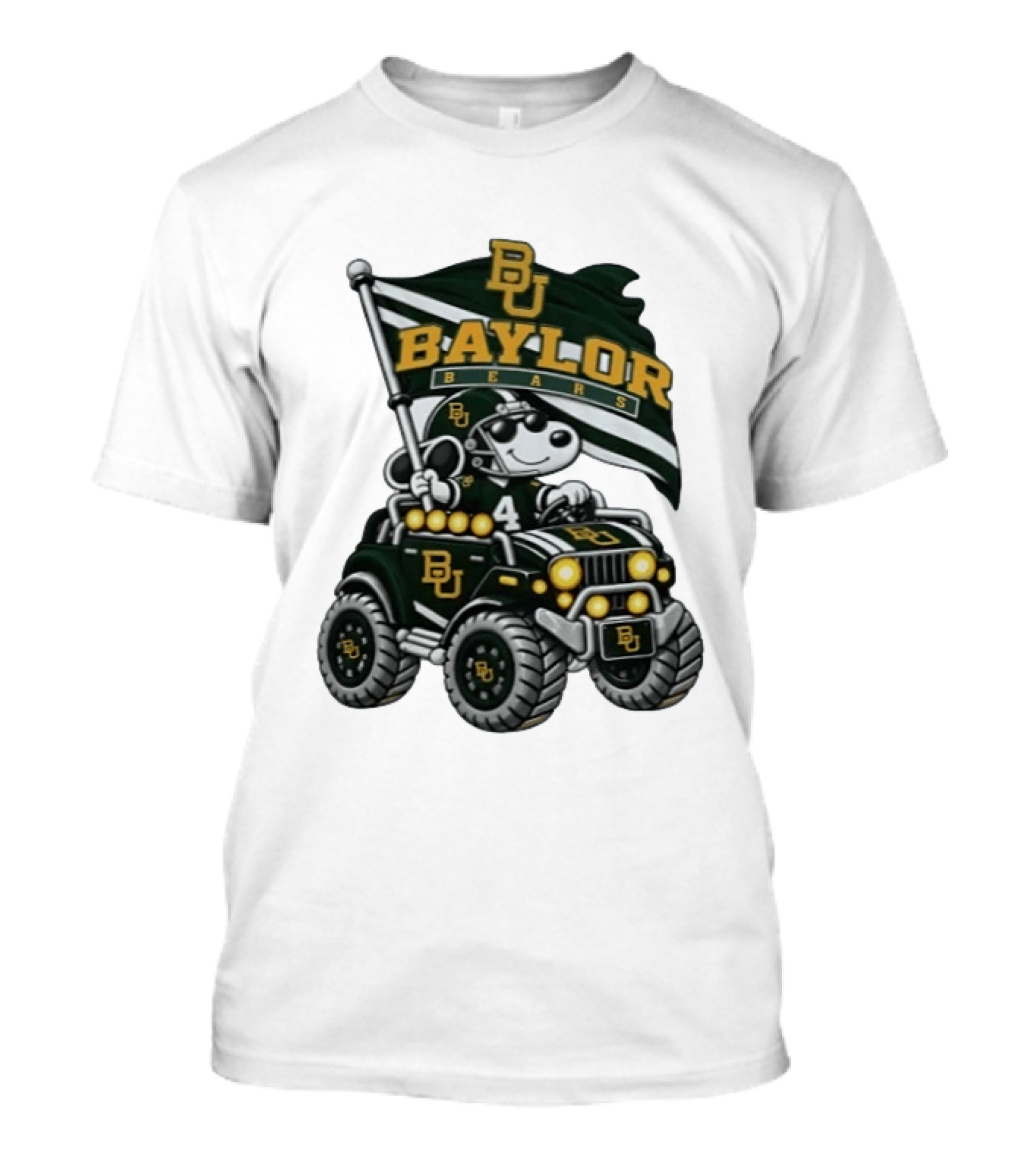 Baylor Bears Snoopy Driving Jeep With BU Flag NCAA Football T-Shirt