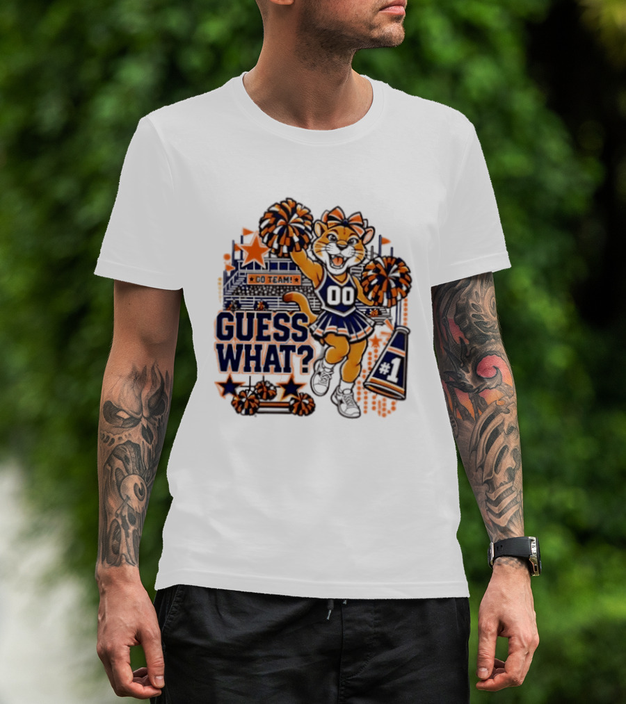 Cheerleader Tiger Guess What Go Team Spirit Pom Poms T-Shirt