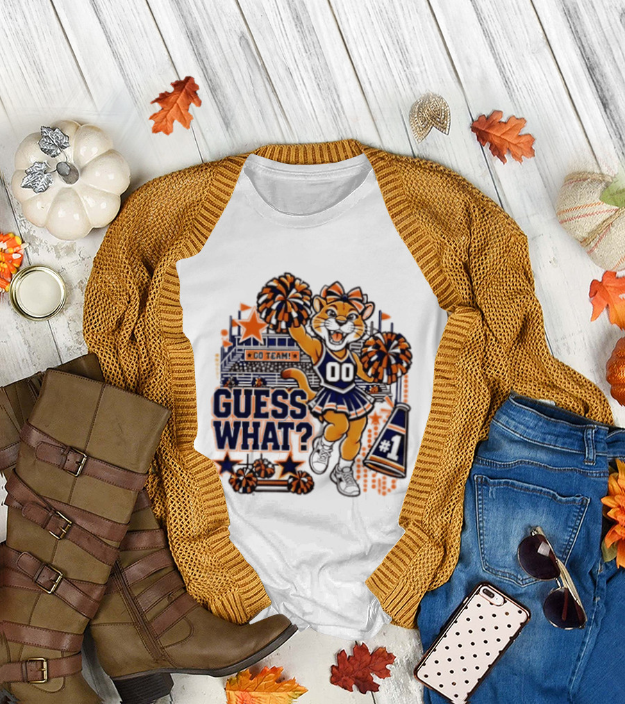 Cheerleader Tiger Guess What Go Team Spirit Pom Poms T-Shirt