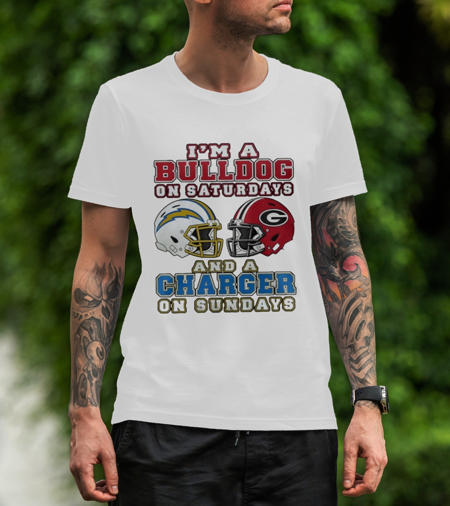I'm A Bulldog On Saturdays Georgia And A Charger On Sundays Football Helmets T-Shirt