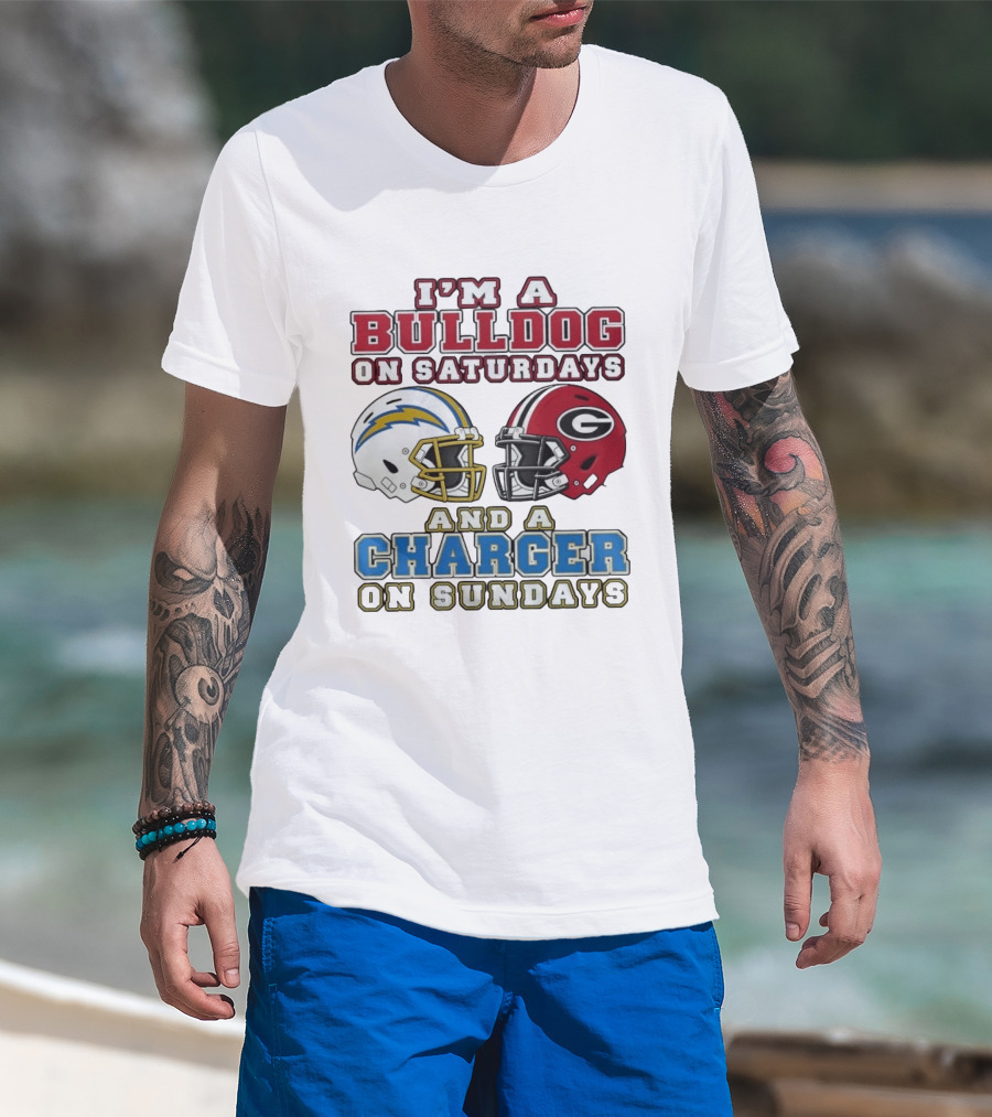I'm A Bulldog On Saturdays Georgia And A Charger On Sundays Football Helmets T-Shirt