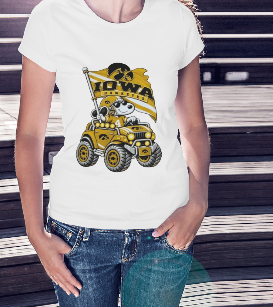Iowa Hawkeyes Snoopy Offroad Jeep Adventure NCAA Football Flag T-Shirt