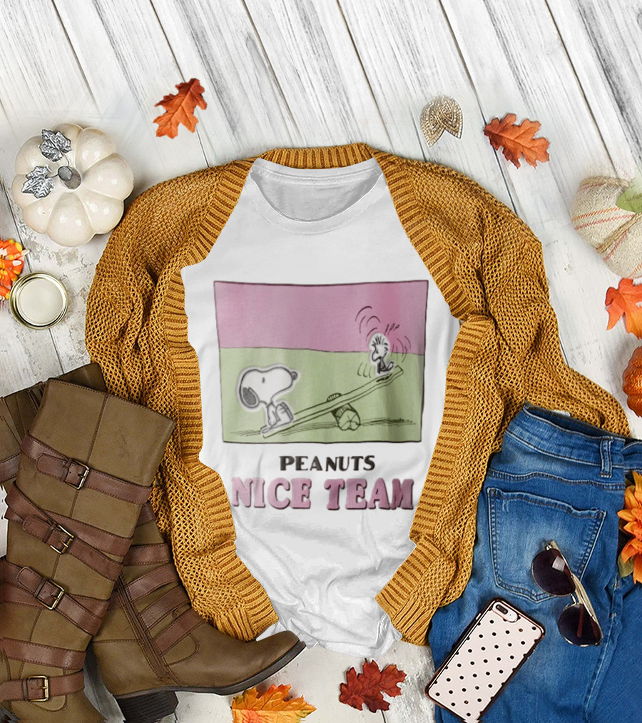 Peanuts Nice Team Snoopy Woodstock Seesaw Cartoon T-Shirt