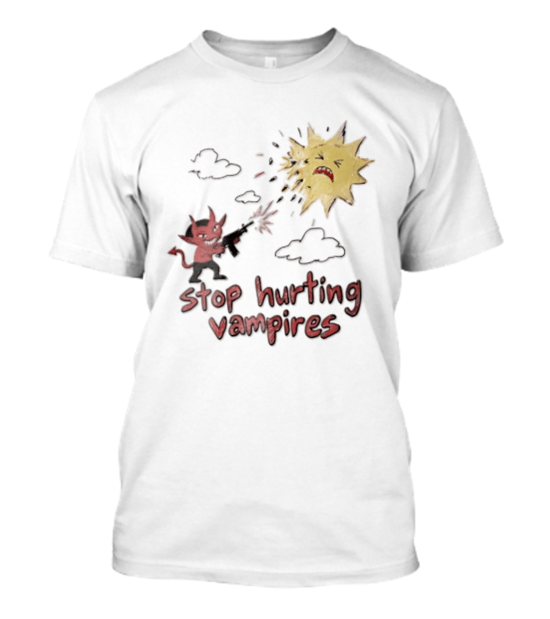 Stop Hurting Vampires Devil Shooting Angry Sun T-Shirt