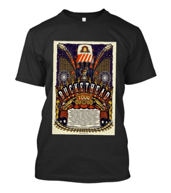 Buckethead 2026 Tour Psychedelic Rock Art With Guitars And Illustrations T-Shirt