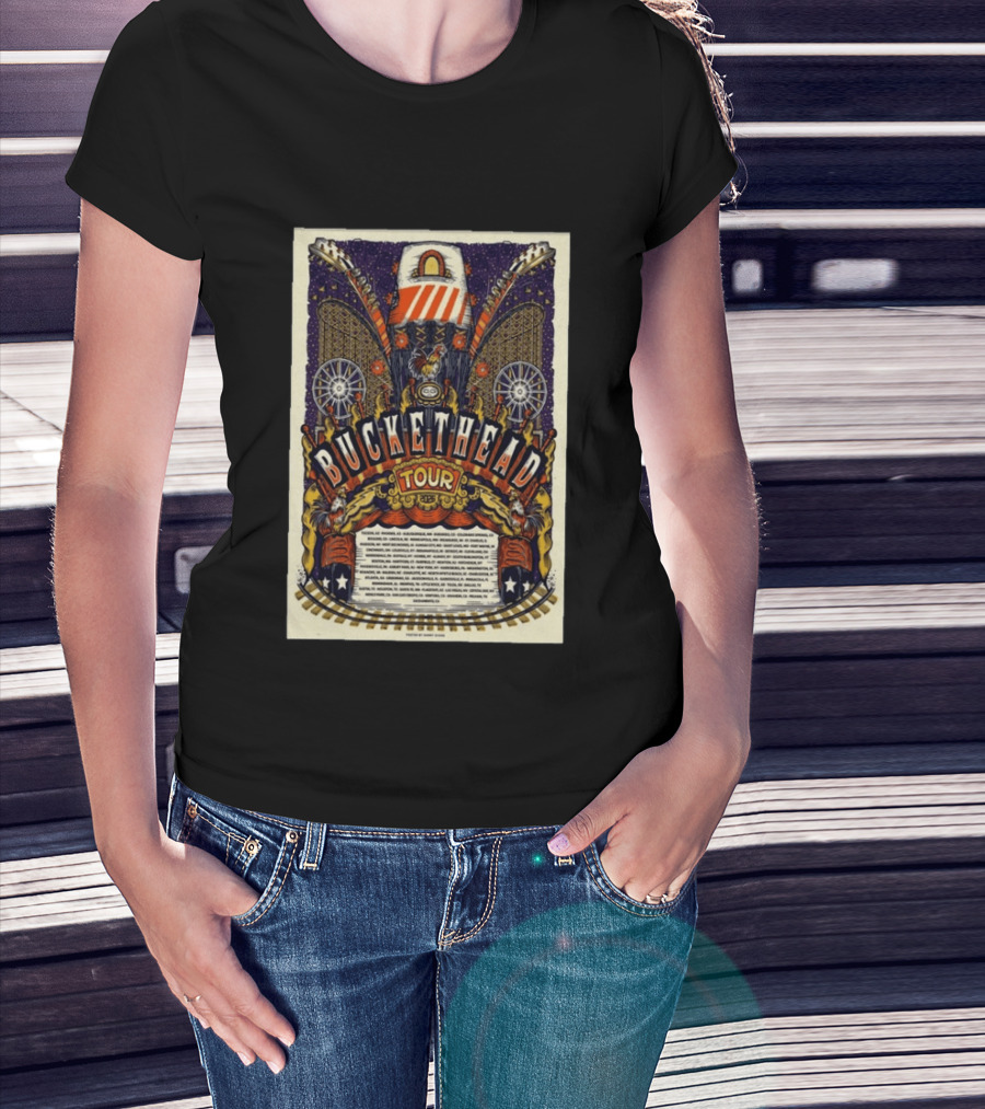 Buckethead 2026 Tour Psychedelic Rock Art With Guitars And Illustrations T-Shirt