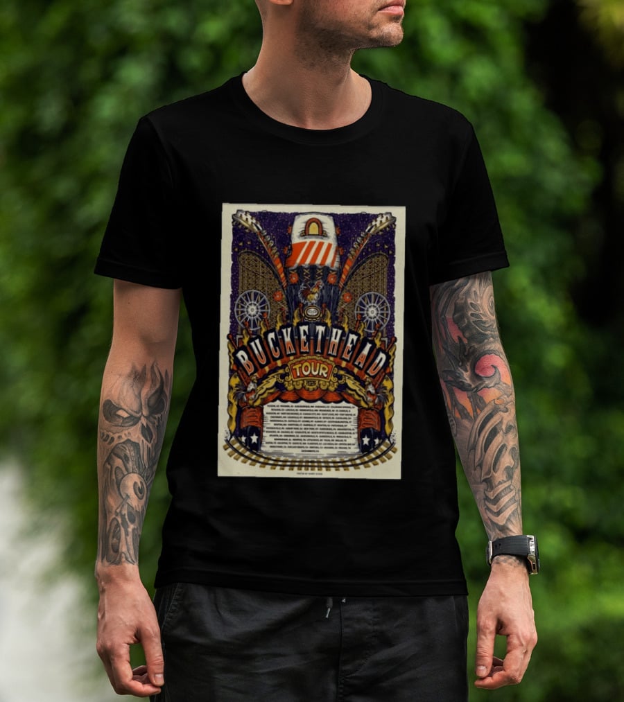 Buckethead 2026 Tour Psychedelic Rock Art With Guitars And Illustrations T-Shirt