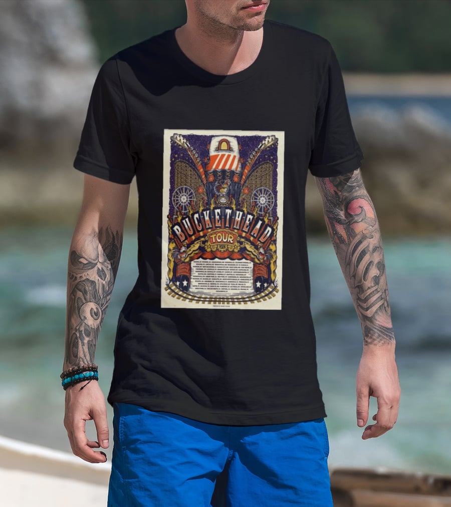 Buckethead 2026 Tour Psychedelic Rock Art With Guitars And Illustrations T-Shirt