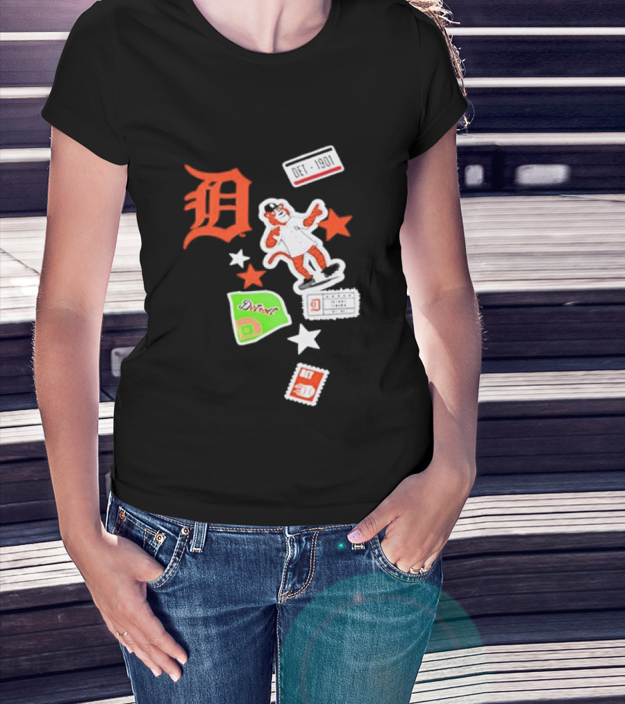 Detroit Tigers New Era Navy City Patch Stars Vintage Baseball Tiger T-Shirt