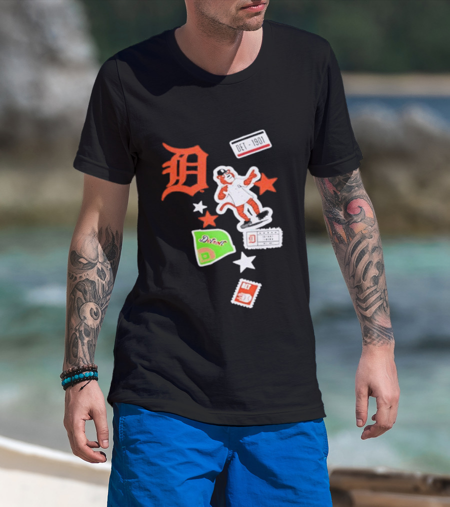 Detroit Tigers New Era Navy City Patch Stars Vintage Baseball Tiger T-Shirt