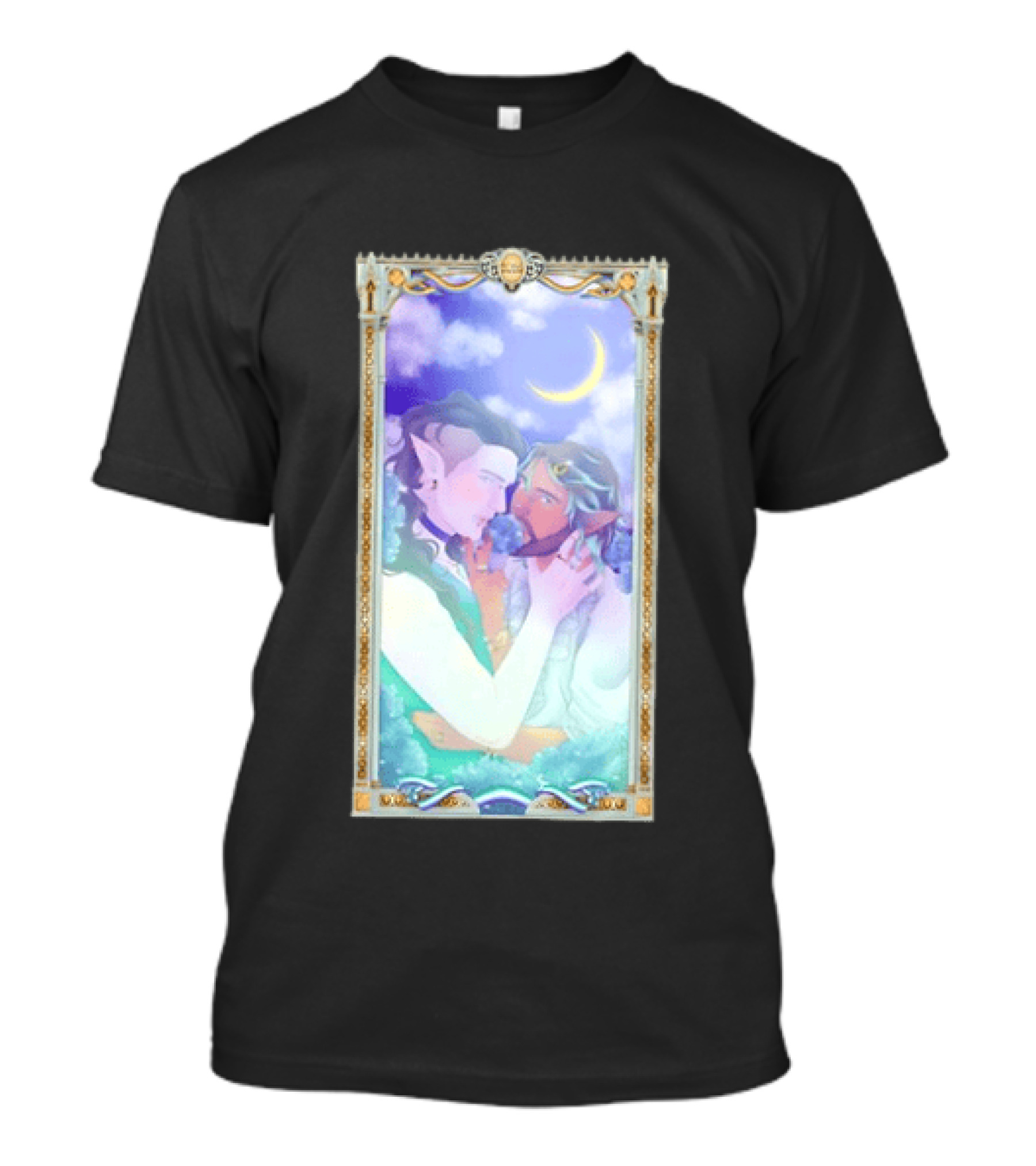 Fantasy Elf Couple 2026 Pride Moon Constellation Floral Romance T-Shirt