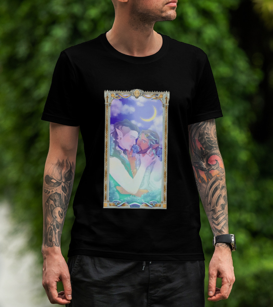 Fantasy Elf Couple 2026 Pride Moon Constellation Floral Romance T-Shirt
