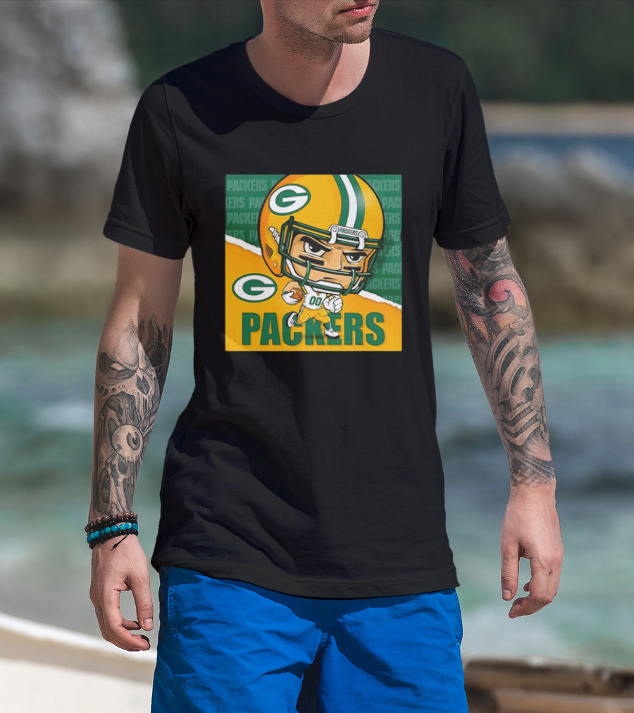 Green Bay Packers Chibi Player Helmet Packers T-Shirt