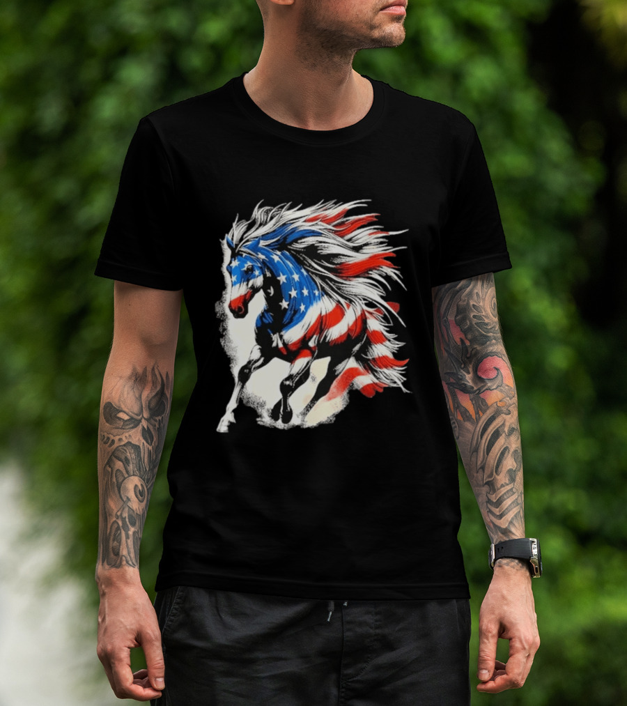 Patriotic Gallop Horse American Flag 4th Of July USA 2026 T-Shirt