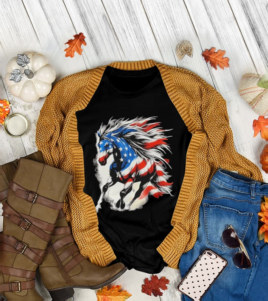 Patriotic Gallop Horse American Flag 4th Of July USA 2026 T-Shirt