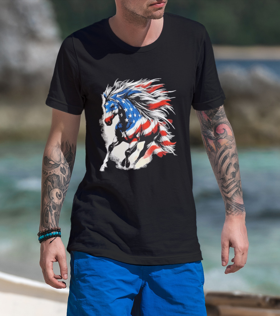 Patriotic Gallop Horse American Flag 4th Of July USA 2026 T-Shirt