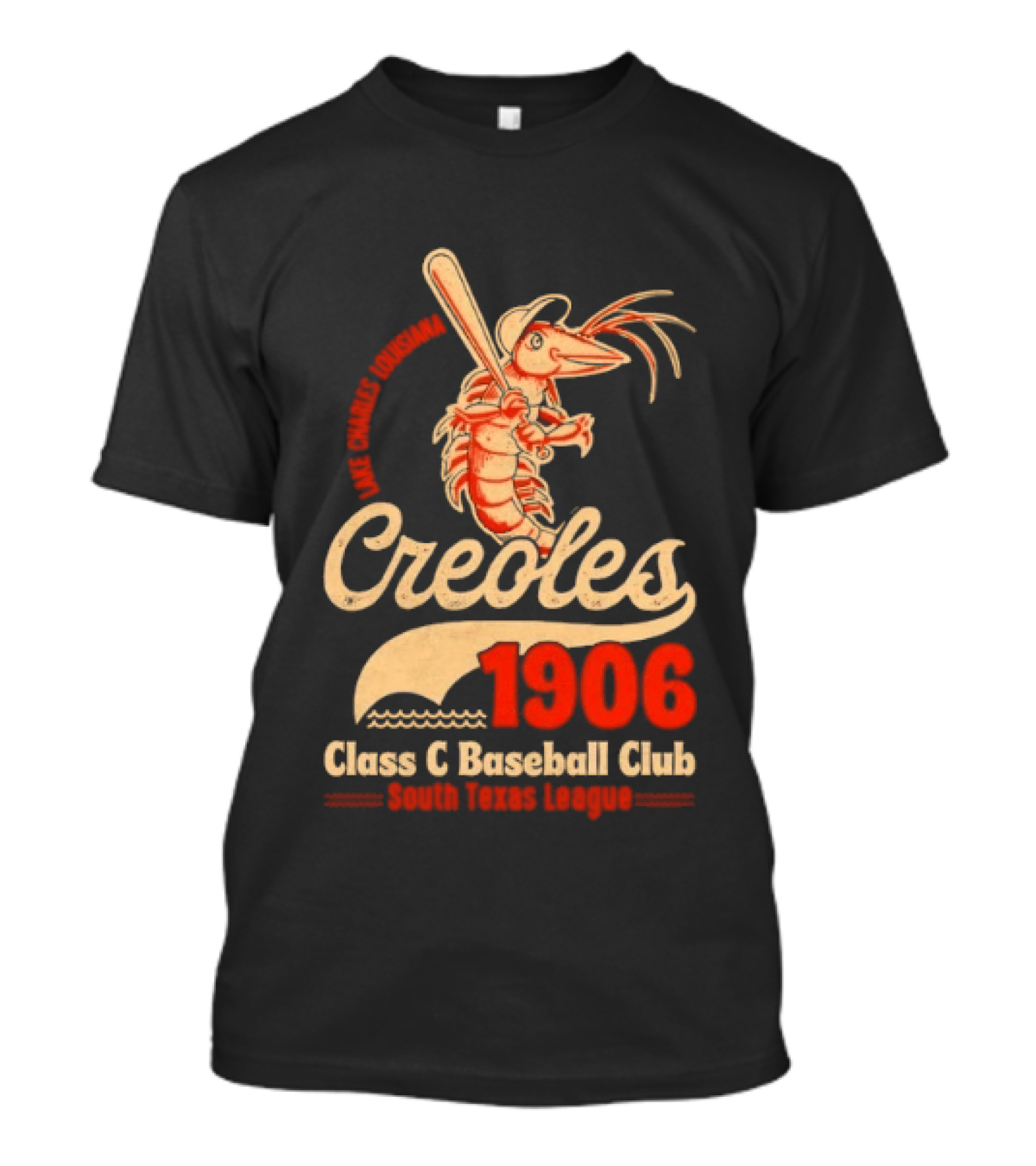 Lake Charles Louisiana Creoles 1906 Class C Baseball Club South Texas League Crawfish Baseball Bat T-Shirt
