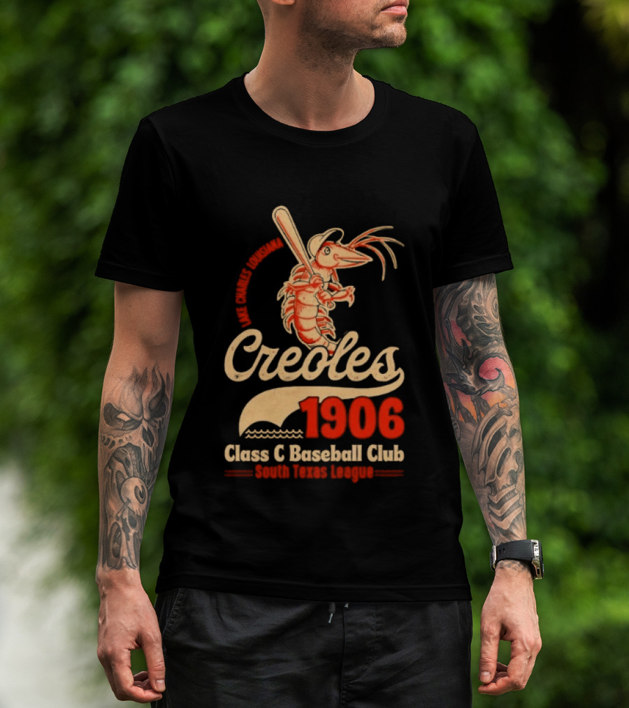 Lake Charles Louisiana Creoles 1906 Class C Baseball Club South Texas League Crawfish Baseball Bat T-Shirt