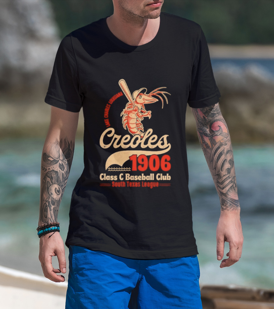 Lake Charles Louisiana Creoles 1906 Class C Baseball Club South Texas League Crawfish Baseball Bat T-Shirt