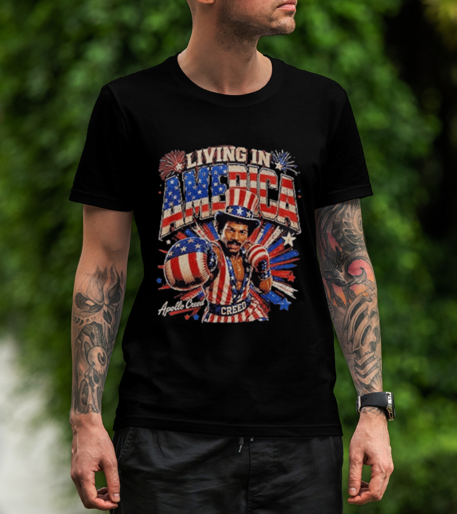 Living In America Apollo Creed 4th Of July Patriotic Boxing Event T-Shirt