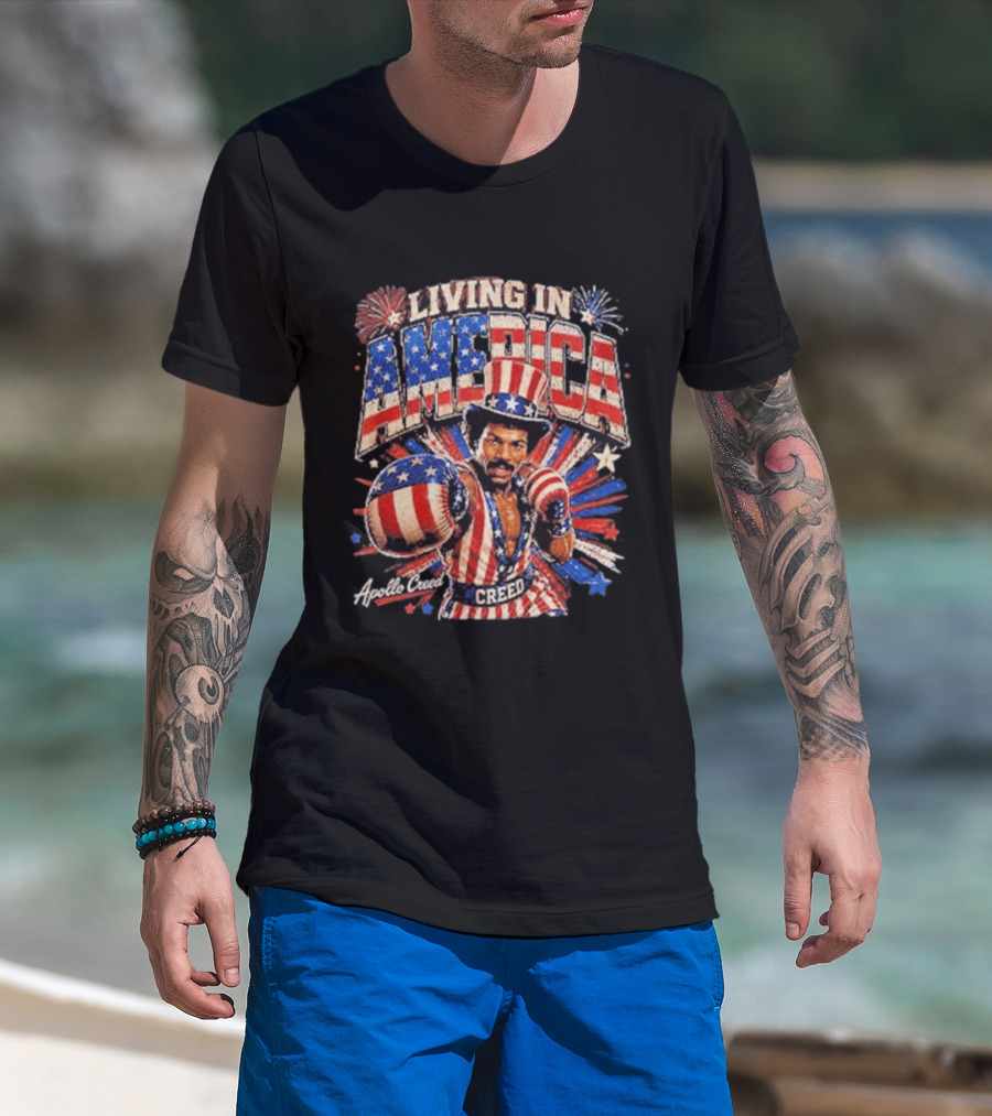 Living In America Apollo Creed 4th Of July Patriotic Boxing Event T-Shirt