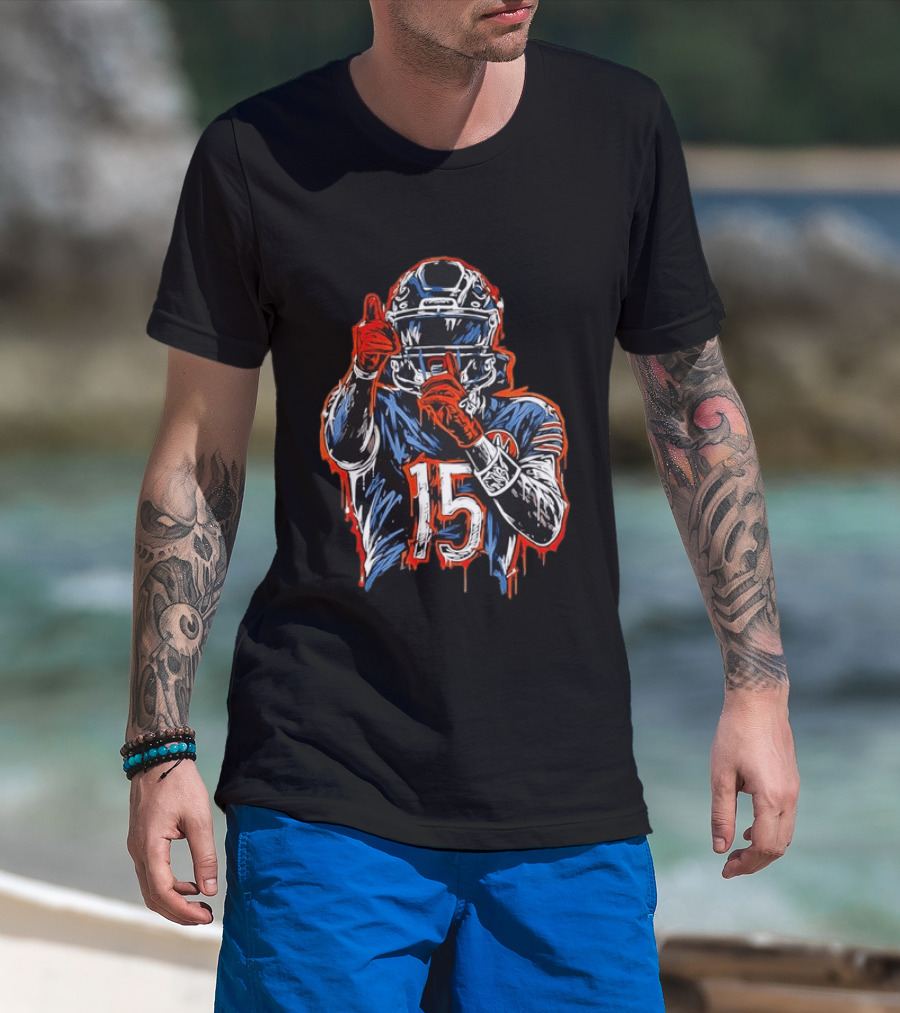 Rome Odunze Chicago Bears Number 15 Football Art Quietly Building T-Shirt