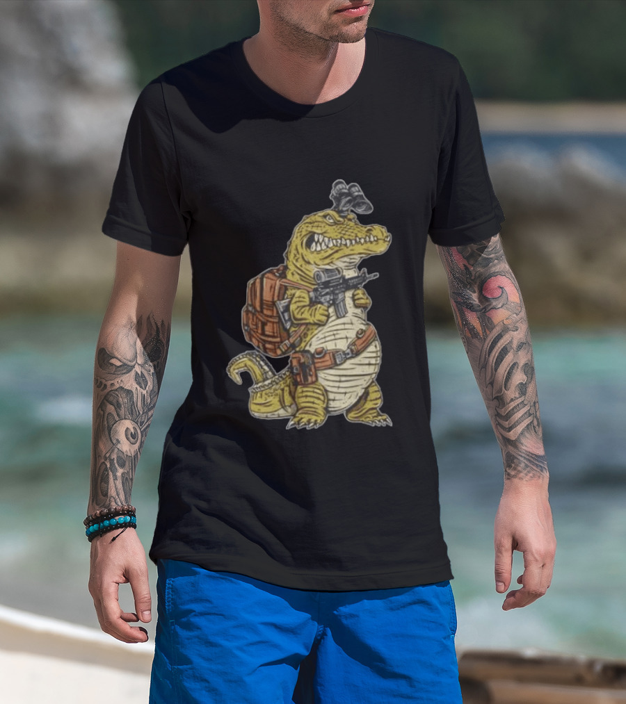 Tactical Alligator With Firearm And Backpack T-Shirt