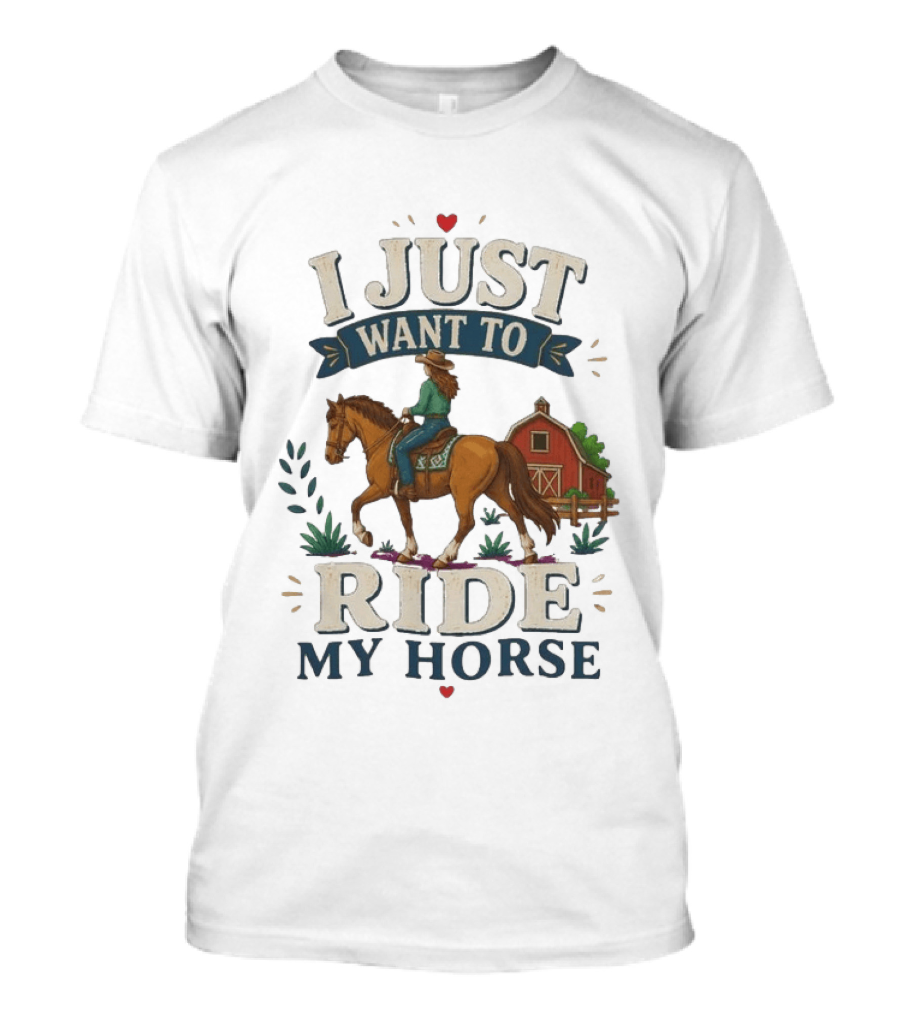 I Just Want To Ride My Horse With Barn And Rider Country Scene T-Shirt