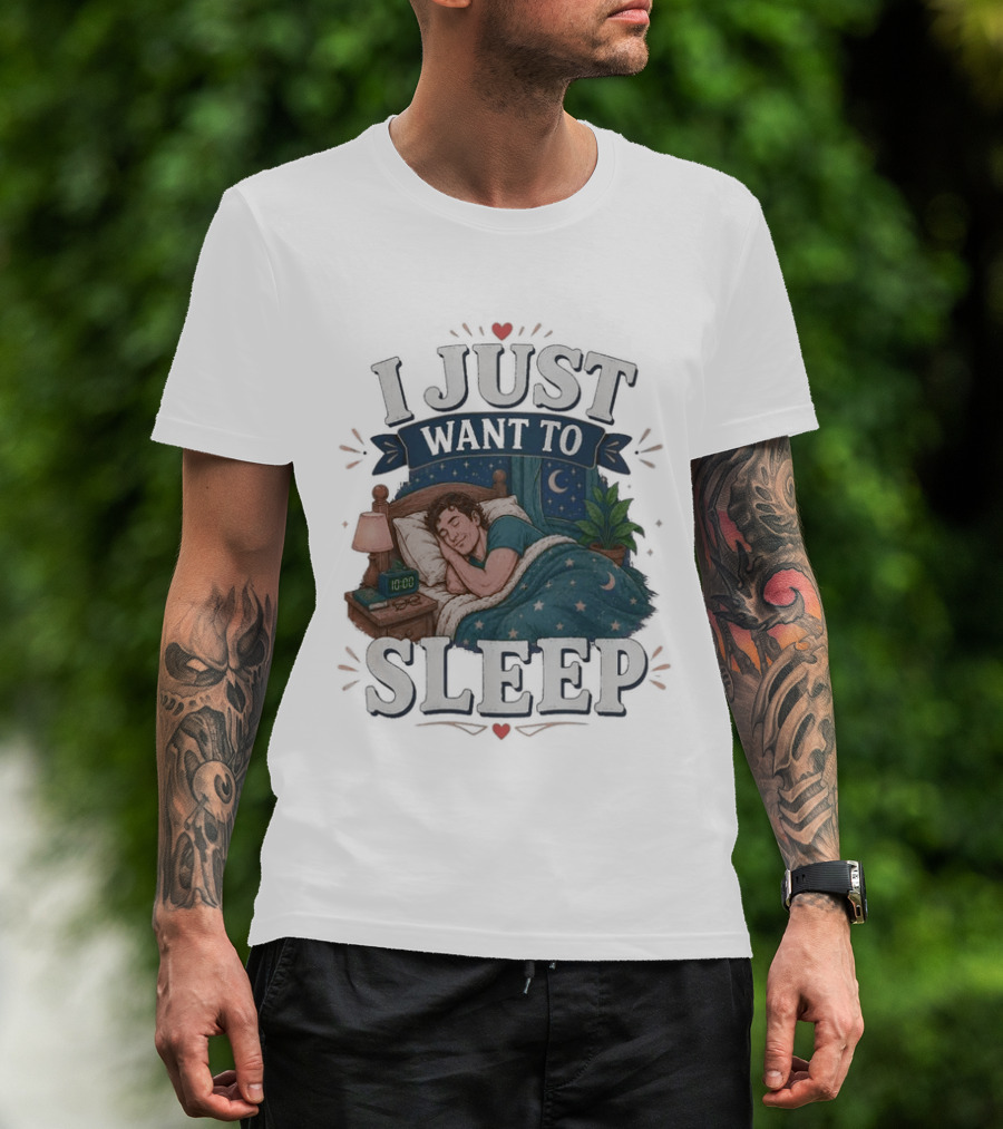 I Just Want To Sleep Cozy Bed Nighttime Scene T-Shirt