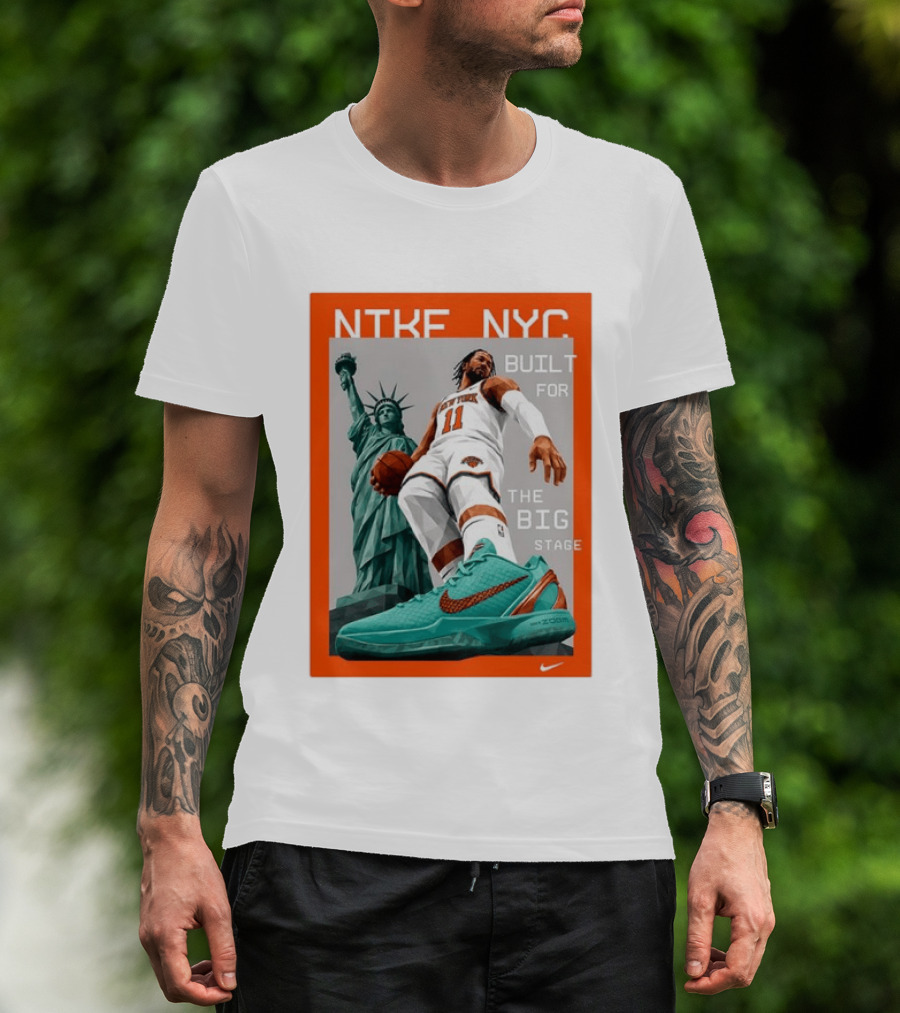 Jalen Brunson New York Knicks NTKE NYC Built For The Big Stage Statue Of Liberty Nike Zoom T-Shirt