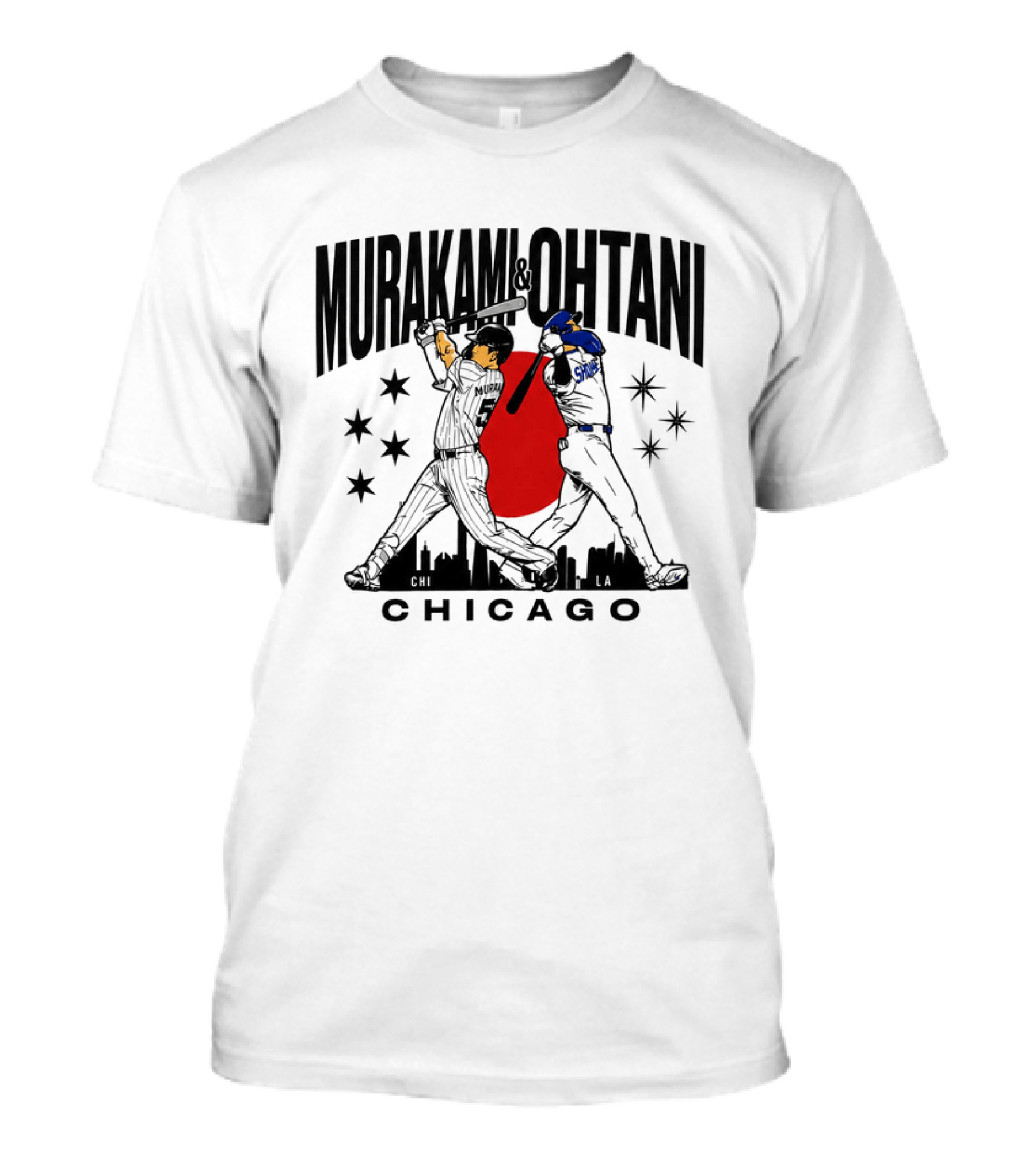 Murakami Ohtani Chicago LA Baseball Rivalry Japan Red Sun Skyline T-Shirt